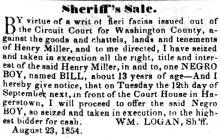 Ad in Herald of Freedom & Torch Light, 1854 - "Sheriff's Sale."