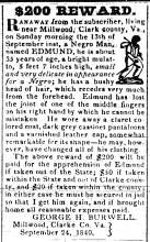Ad in Hagerstown Mail, 1840 - "$200 Reward." by George H Burwell