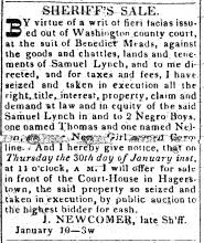 Ad in Hagerstown Mail, 1840 - "Sheriff's Sale."