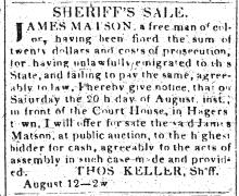 News ad in Hagerstown Mail, 1842 - "Sheriff's Sale"