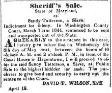Ad in Hagerstown Mail, 1844 - "Sheriff's Sale."