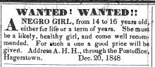 News ad in Herald of Freedom, 1848 - "Wanted! Wanted!"