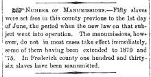 Notice in Herald & Torch Light, 1860 - "Number of Manumissions."