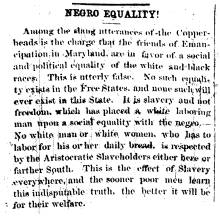 Notice in Herald & Torch Light, 1864 - "Negro Equality!"