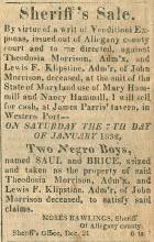 Ad in The Advocate, Cumberland, 1831 - "Sheriff's Sale."
