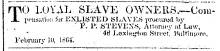 Notice in Herald of Freedom & Torch Light, 1864 - "To Loyal Slave Owners."