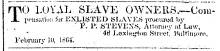 Notice in Herald of Freedom & Torch Light, 1864 - "To Loyal Slave Owners."