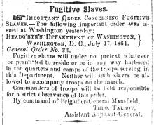 Notice in Herald of Freedom & Torch Light, 1861 - "Fugitive Slaves."