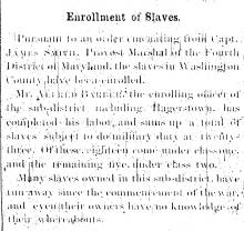 Notice in Herald & Torch Light, 1864 - "Enrollment of Slaves."