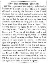 Notice in Herald & Torch Light, 1862 - "The Emancipation Question."