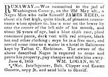 Ad in Herald of Freedom & Torch Light, 1855 - "Runaway." by WM. LOGAN Sh'ff