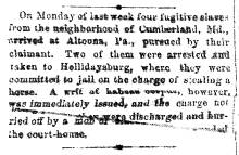 Notice in Hagerstown Mail, 1862 - about fugitive slaves from Cumberland, MD 