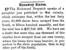 Ad in Herald of Freedom & Torch Light, 1855 - "Runaway Slaves."