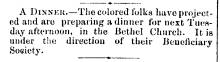 Notice in Herald & Torch Light, 1865 - "A Dinner."