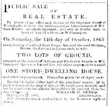 Notice in Herald & Torch Light, 1865 - "Public Sale of Real Estate."