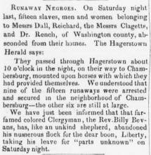 Ad in American Republican and Baltimore daily clipper - "Runaway Negroes."