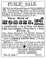 Ad in Herald of Freedom & Torch Light, 1856 - "Public Sale."