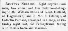 Ad in American Republican and Baltimore daily clipper - "Runaway Negroes.", 1846