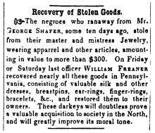 Ad in Herald of Freedom & Torch Light, 1856 - "Recovery of Stole Goods."