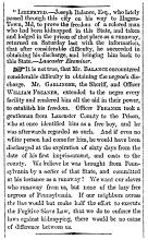 News article in Herald of Freedom & Torch Light, 1856 - "Liberated, Joseph Balance, Esq."