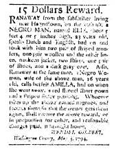 Ad in Washington Spy, 1794 - "15 Dollars Reward." by Wendel Gilbert