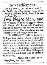 Ad in Washington Spy, 1792 - "Advertisement."