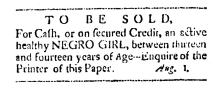 Ad in Washington Spy, 1792 - "To Be Sold."