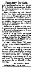 Ad in Washington Spy, 1791 - "Property for Sale."