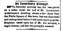 Notice in Herald of Freedom & Torch Light, 1857 - "An Incendiary Attempt"