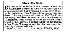 News ad in Herald of Freedom & Torch Light, 1857 - "Sheriff's Sale."