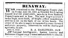 Ad in Herald of Freedom & Torch Light, 1857 - "RUNAWAY." by B.A. GARLINGER, Sh'ff