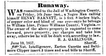 Ad in Herald of Freedom & Torch Light, 1872 - "Runaway." by B.A. GARLINGER, Sheriff