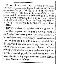 Opinion in Herald of Freedom & Torch Light, 1857 - "Slaves Liberated."