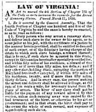 News article in Herald of Freedom & Torch Light, 1856 - "Law of Virginia!"