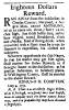 Newspaper article titled "Eighteen Dollars Reward."