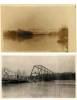 2 photos of the Hancock Bridge, 1 is a postcard of bridge, 1 is damage from 1936 Flood
