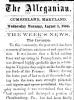 News article from The Alleganian - The Week's News - Wednesday Morning, August 3, 1864