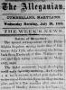 News article from The Alleganian - The Week's News. Wednesday Morning, July 20, 1864
