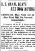 Article in Morning Herald, 1921 - "U.S. CANAL BOATS ARE NOW MOVING"