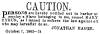 Ad in Herald of Freedom & Torch Light, 1863 - "CAUTION," about harboring slave MARY CYRUS belonging to Jonathan Hager