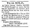 Ad in Washington Spy, 1791 - "To Be Sole," A Likely, Strong, Healthy NEGRO