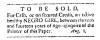 Ad in Washington Spy, 1792 - "To Be Sold."