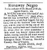 Ad in Washington Spy, 1796 - "Runaway Negro" In the custody of the Sheriff of Washington County