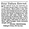 Ad in Washington Spy, 1795 - "Four Dollars Reward." by David Denwiddie