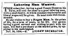 News ad in Herald of Freedom and Torch Light, 1856 - "Laboring Man Wanted."