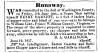 Ad in Herald of Freedom & Torch Light, 1872 - "Runaway." by B.A. GARLINGER, Sheriff
