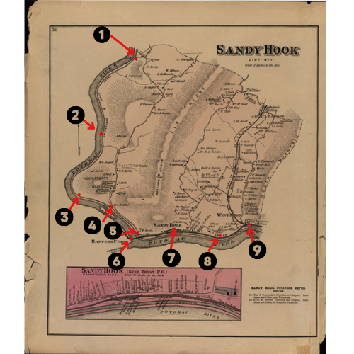 Sandy Hook District Illustrated Map 1877 with canal points