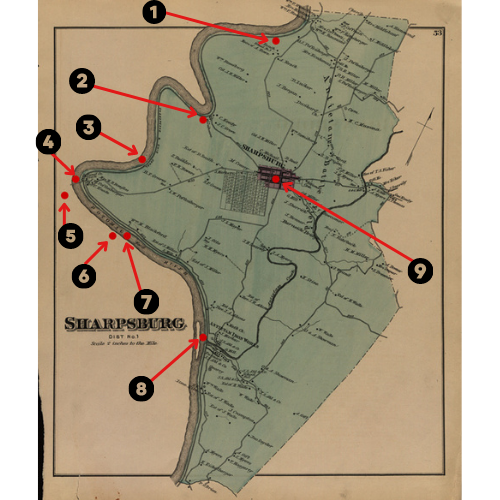 Sharpsburg District Illustrated Map 1877 with canal points