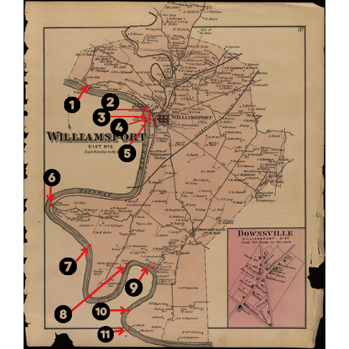 Williamsport District Illustrated Map 1877 with canal points