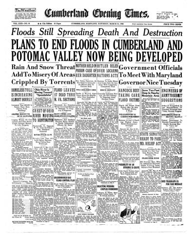 Newspaper headline from Cumberland Evening Times, 1936-03-21